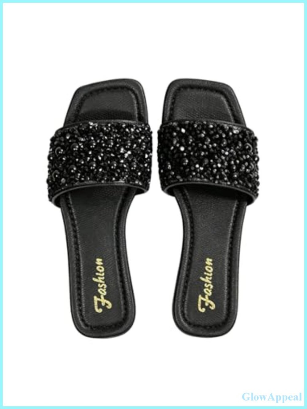 Rhinestone Sparkly Flat Sandals Dressy Glitter Slip On Faux Leather